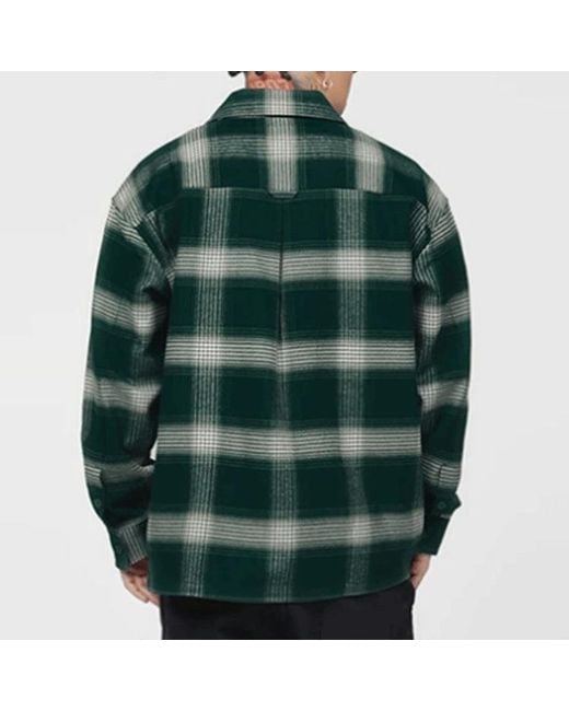 Li-ning Green Badfive Sports Basketball Series Plaid Loose Casual Long Sleeves Shirt 'Dark' for men