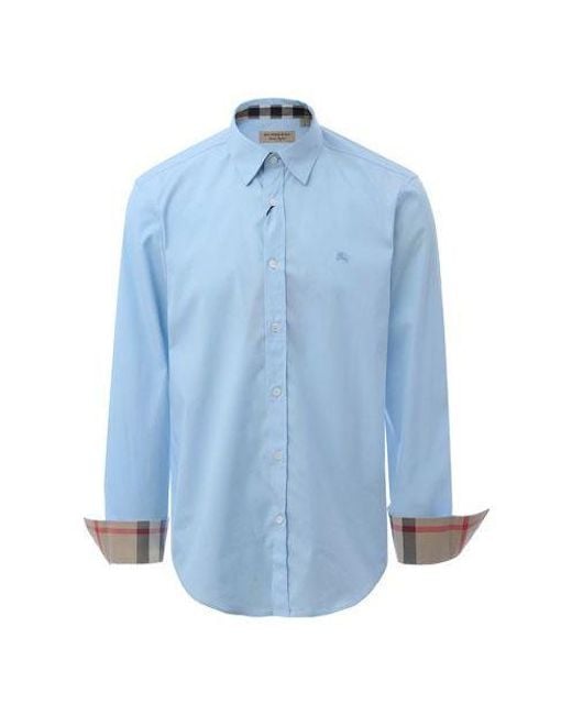 Burberry Blue Cotton Classic Long Sleeves Shirt for men