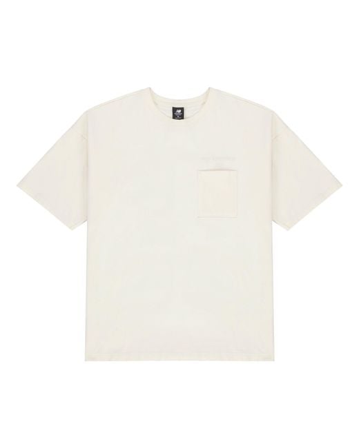 New Balance White Logo Embroidered Pocket Knit Round Neck Short Sleeve Couple Style for men