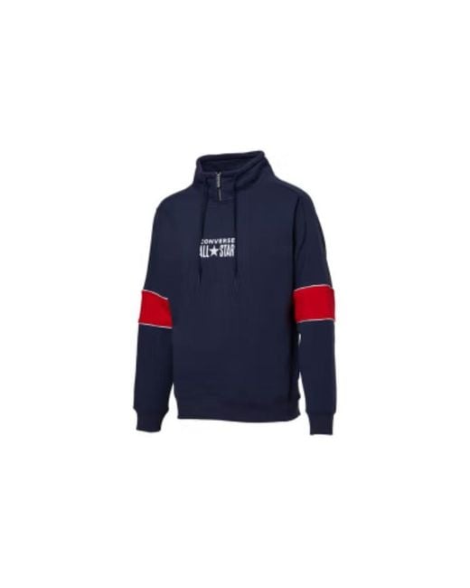 Converse Blue All Star Funnel Neck Quarter Zip Crew Sweatshirt for men