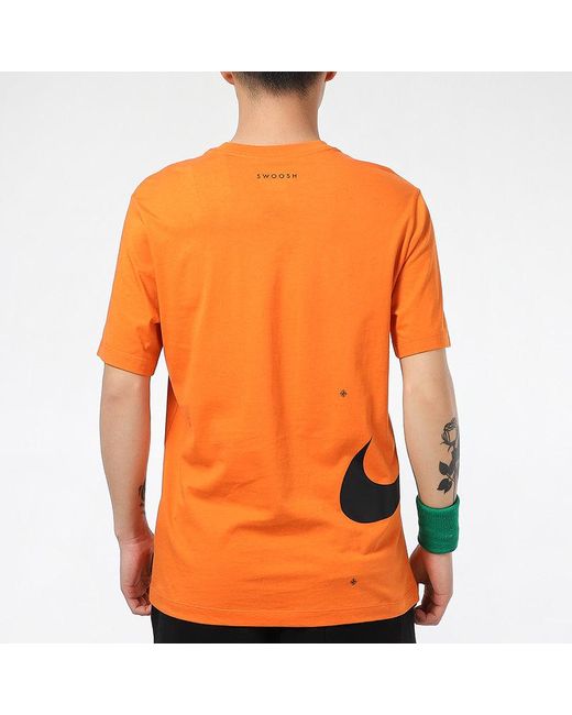 Nike Orange Sportswear Swoosh Club Printing Alphabet Sports Round Neck Short Sleeve for men