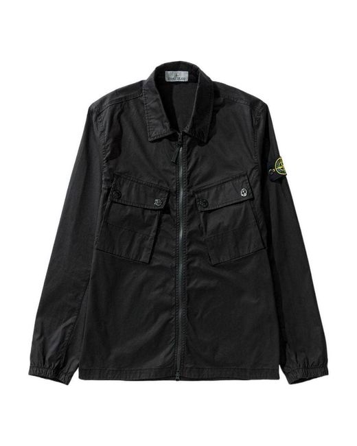 Stone Island Black Compass Patch Zip Up Shirt for men