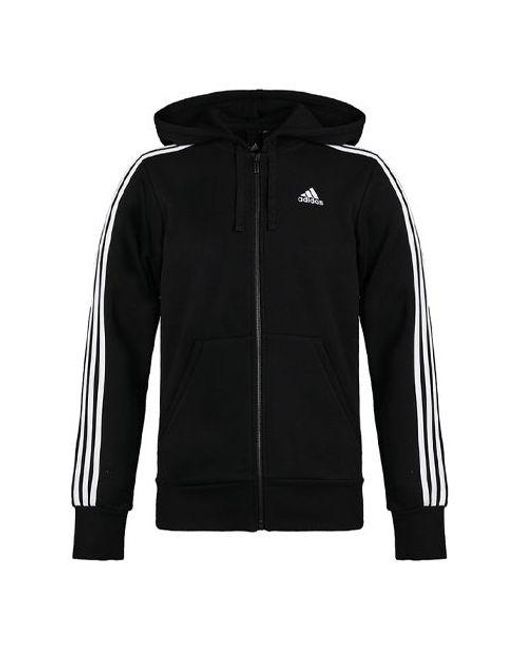 Adidas Black 3-Stripes Fleece Hoodie for men