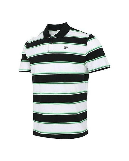 PUMA Green Downtown Stripe Polo Tee Shirt for men