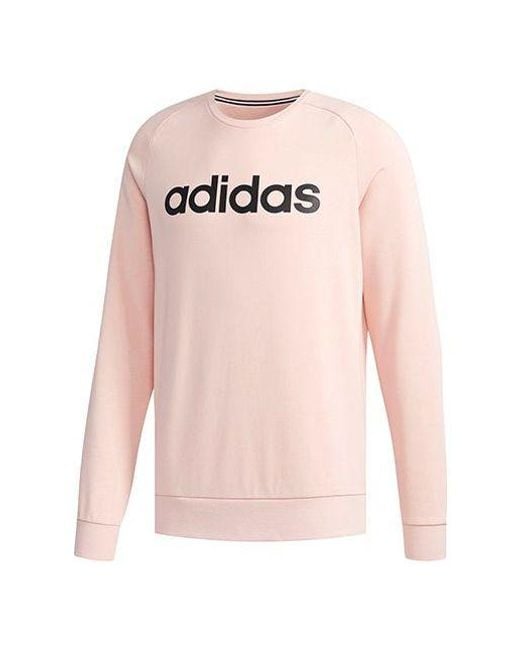 Adidas Pink Neo Logo Printing Round Neck Pullover Long Sleeves for men