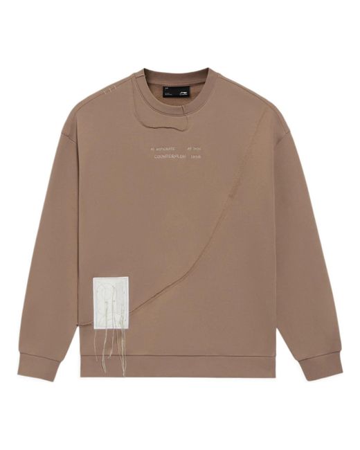 Li-ning Brown Cf Sports Living Series Alphabet Embroidered Loose Round Neck Pullover for men