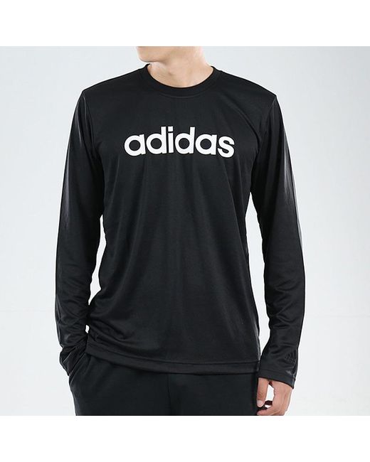 Adidas Black M Logo Ls T Logo Printing Sports Round Neck Long Sleeves for men