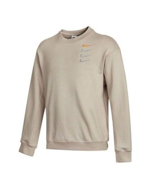 Nike Gray French Terry Swoosh Embroidered Round Neck Sports Pullover Couple Style Light for men