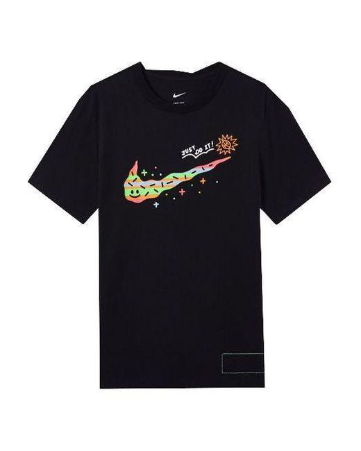 Nike Black Printing Large Logo Casual Round Neck Short Sleeve T-Shirt for men