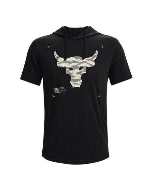 Under Armour Black Project Rock Terry Short Sleeve Hoodie for men
