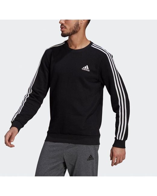 Adidas Blue 3S Fl Swt Stripe Sports Round Neck Pullover for men