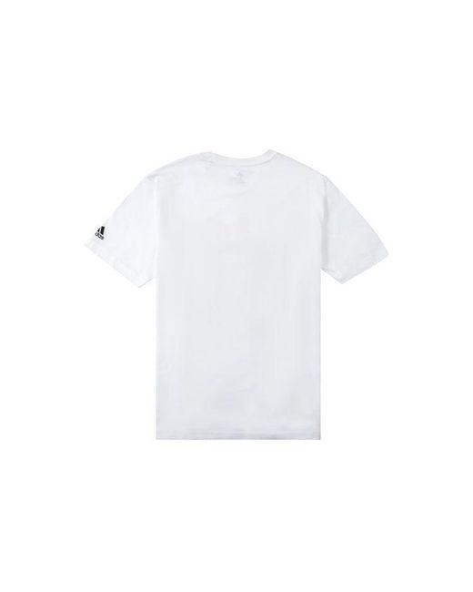 Adidas White Rose Logo Cartoon Ross Pattern Printing Casual Round Neck Short Sleeve T-Shirt for men
