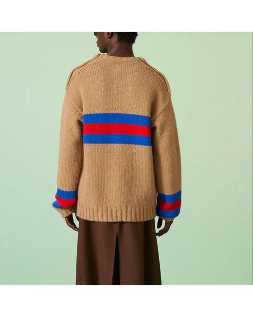 Gucci Blue Wool Mohair Sweater With Web Intarsia 'Camel' for men