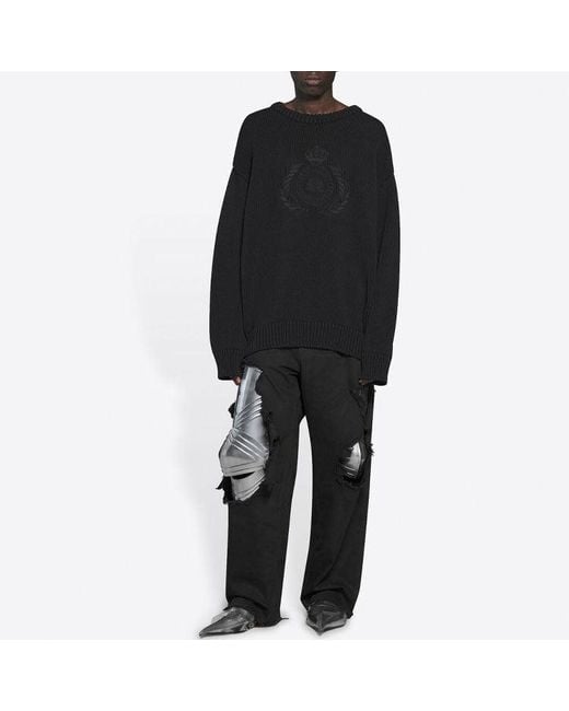 Balenciaga Black Bb Laurel Crown Logo Crewneck Knitted Sweater