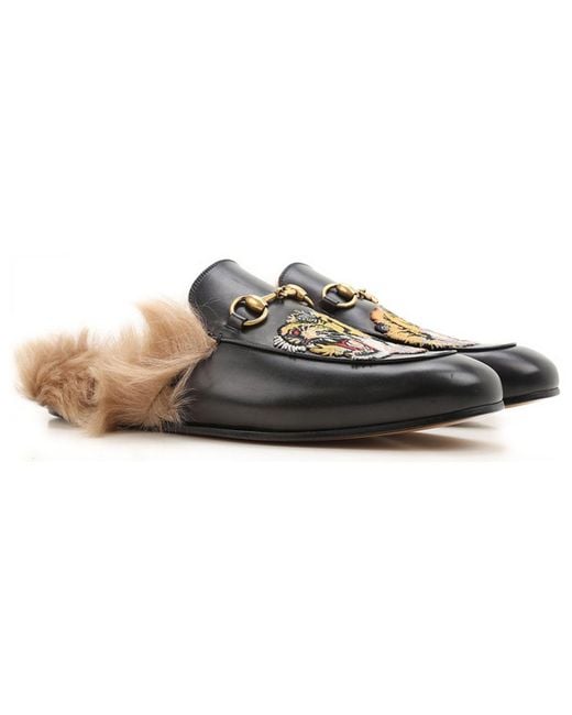 Gucci Brown Princetown With Tiger Appliqueleather for men
