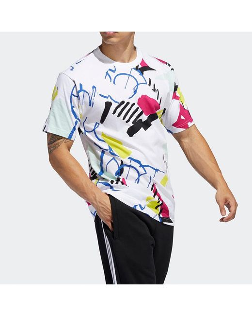 Adidas Blue Originals Cozy Sports Printing Round Neck Short Sleeve for men