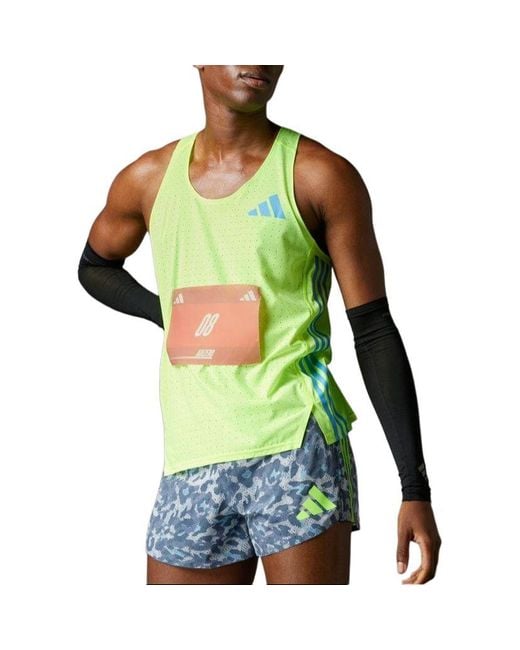 Adidas Green Adizero Road To Records Singlet Asia Sizing 'Lucid Lemon' for men