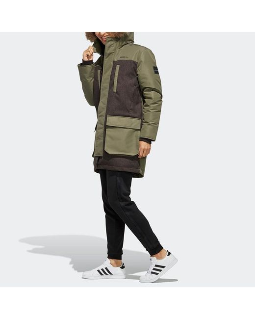 Adidas Green Neo M Strt Down Prk Sports Hooded Stay Warm Down Jacket Khaki for men