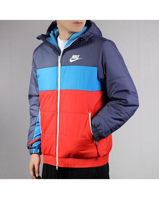 Nike Blue Colorblock Casual Sports Stay Warm Windproof Fleece Inner Lining Hooded for men