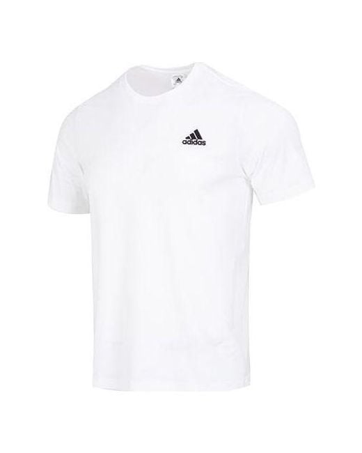 Adidas White Essentials Single Jersey Embroidered Tee for men