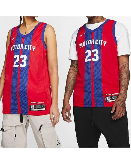 Nike Red Nba City Version 20-21 Season Detroit Pistons 23 Alphabet Printing Basketball Vest for men