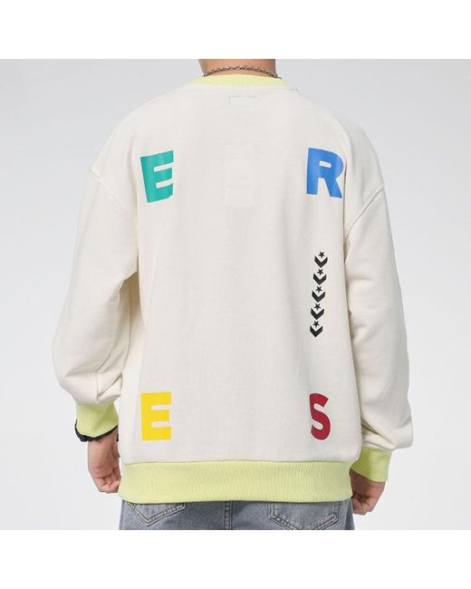 Converse White Sports Contrast Letter Print Crew Neck Sweatshirt for men