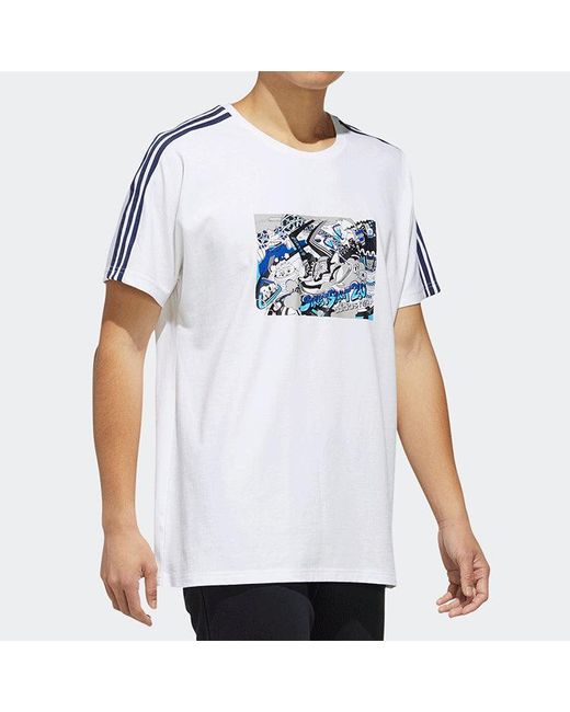 Adidas White Neo Pattern Printing Sports Short Sleeve T-Shirt for men