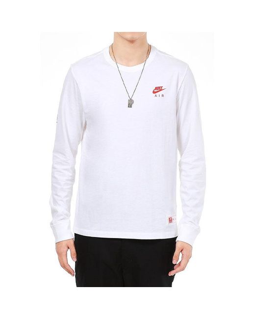 Nike White Sportswear Shoes Pattern Printing Sports Round Neck Long Sleeves T-Shirt for men