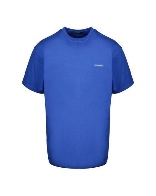 Balenciaga Blue Small Logo Print Cotton T-Shirt for men