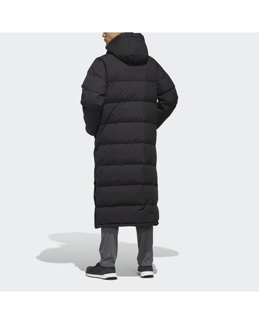 Adidas Black Xplr Dwn Bench Stay Warm Solid Color Mid-Length Hooded Down Jacket for men