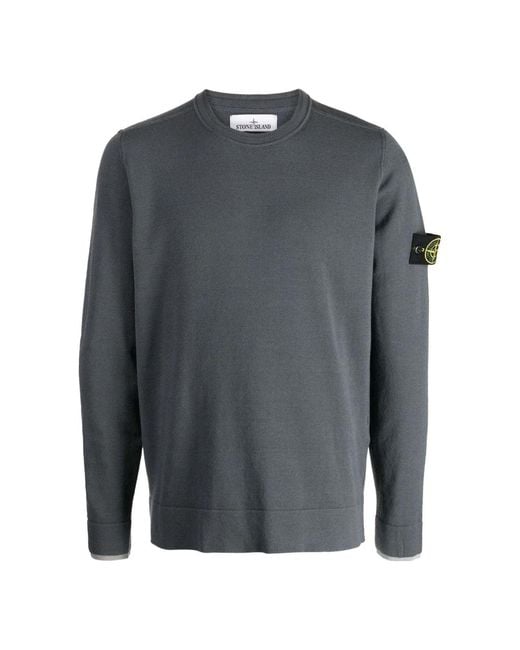 Stone Island Gray Logo Patch Sweater 'Lead' for men