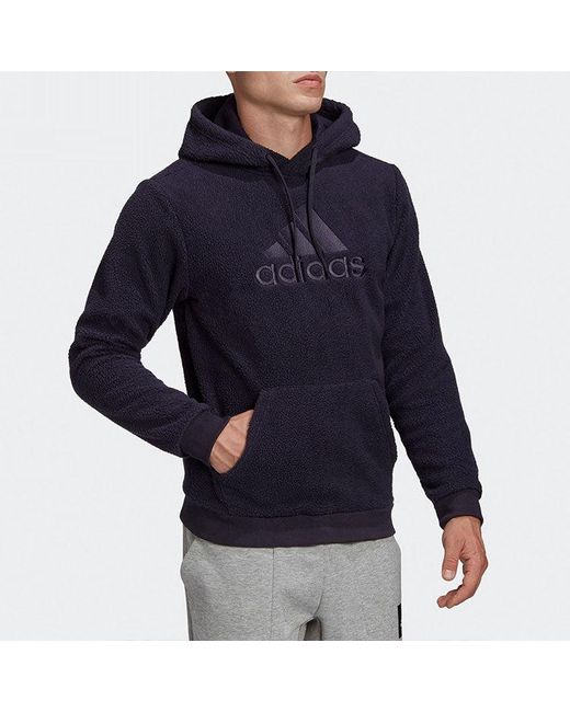 Adidas Blue Mh Wntr Bos H Embroidered Logo Solid Color Sports Fleece for men