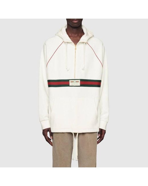 Gucci White Sweatshirt With Web And Label, Ready-To-Wear for men
