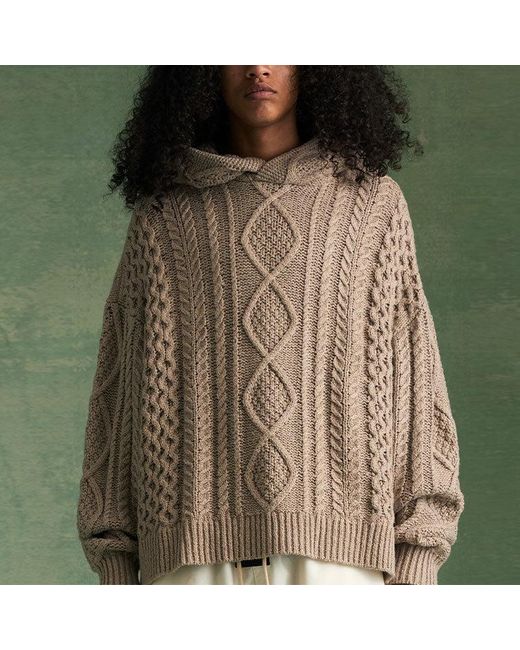 Fear Of God Gray Fw23 Cable Knit Hoodie 'Core Heather' for men