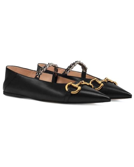 Gucci Ballet Flat With Horsebit Leather in Black Lyst