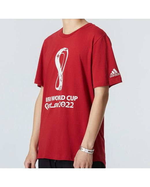 Adidas Red Oe Tee Alphabet Pattern Round Neck Short Sleeve Wine T-Shirt for men