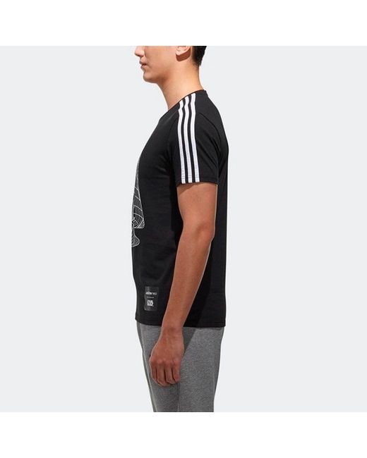 Adidas Black Neo M Sw Tee 5 Reflective Printing Round Neck Short Sleeve for men