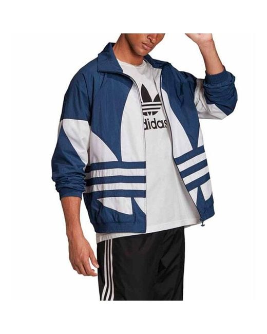 Adidas Blue Originals Large Logo Zipper Sports Jacket for men