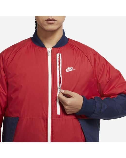 Nike Red Sportswear Therma-Fit Legacy Reversible Bomber Jacket for men