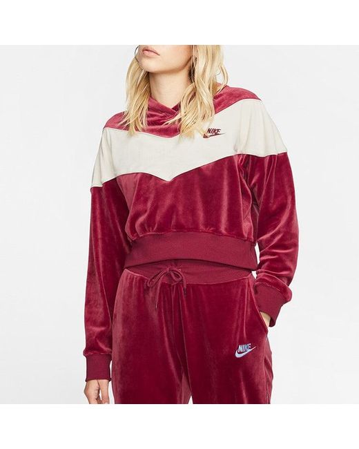 Nike Red (Wmns) Splicing Hooded Knitting Short Sweatshirt