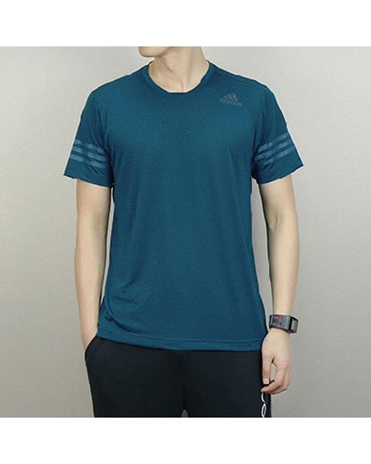 Adidas Blue Solid Color Breathable Quick Dry Round Neck Short Sleeve T-Shirt for men