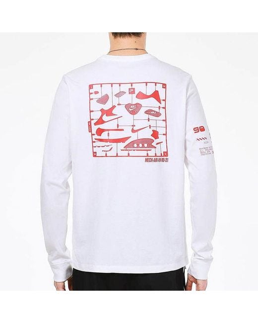Nike White Sportswear Shoes Pattern Printing Sports Round Neck Long Sleeves T-Shirt for men
