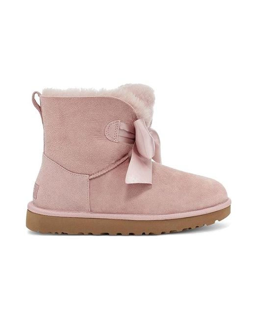 Ugg Pink (Wmns) Gita Bow Mini Cozy Stay Warm Plush Fleece Lined