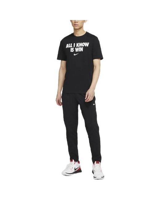 Nike Black All I Know Is Win Alphabet Printing Round Neck Short Sleeve for men