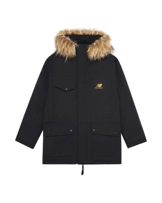 New Balance Black Fur Collar Warm Windproof Jacket for men