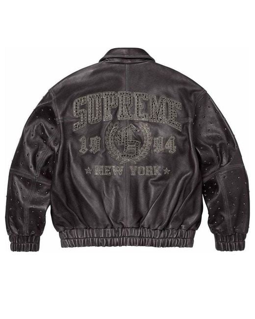 Supreme Gray Gem Studded Leather Jacket for men