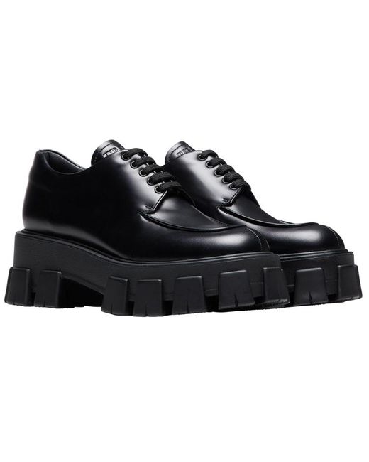 Prada Black (Wmns) Monolith Brushed Calf Derby Shoes