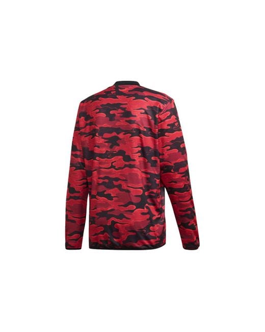 Adidas Red Mufc Pre Wrmtop 20-21 Season Camouflage Manchester United Soccer/Football Training Casual Sports Pullover for men