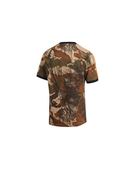 Adidas Brown Originals Camo Aop Tee Camouflage Printing Stripe Sports Short Sleeve for men