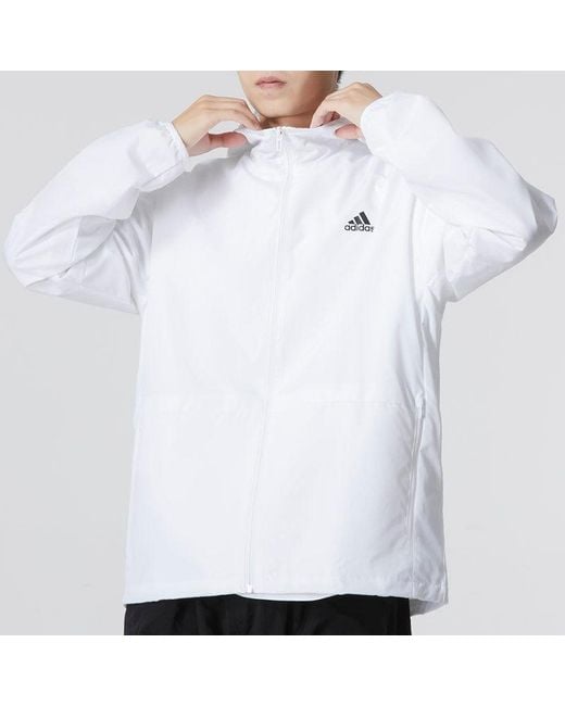 Adidas White Mh Lite Wvjkt Athleisure Casual Sports Hooded Solid Color Woven Jacket for men